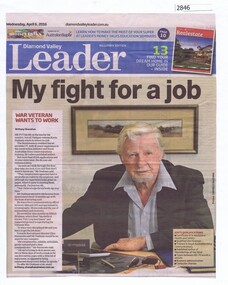 Newspaper Clipping, Diamond Valley Leader, My fight for a job, 06/04/2016