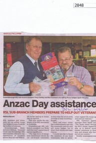 Newspaper Clipping, Anzac Day assistance [RSL fundraising], 06/04/2016
