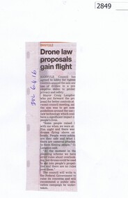 Newspaper Clipping, Drone law proposals gain flight [Banyule Council], 06/04/2016