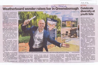 Newspaper Clipping, Diamond Valley Leader, Weatherboard wonder raises bar in Greensborough, 13/04/2016