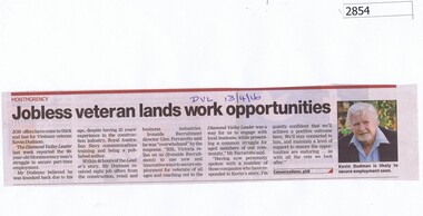 Newspaper Clipping, Jobless veteran  lands work opportunities, 13/04/2016
