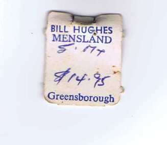 Tag, Bill Hughes Mensland, Bill Hughes Mensland - price tag, 1960s