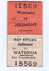 Ticket, VicRail, Train Ticket: Watsonia to Jolimont Day Return, 19/04/1961