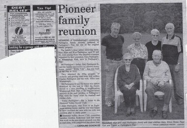Newspaper Clipping (copy), Diamond Valley Leader, Pioneer family reunion, by Caroline Gonzalez, 6/02/2002