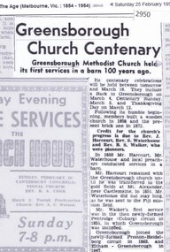 Newspaper clipping, Greensborough church centenary, 25/02/1950
