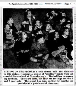 Newspaper clipping, Greensborough Primary School Gr2062 1951 Sitting on the Floor, 13/07/1951