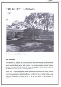 Article, Dawn Bennetts (nee Petts), The Greenhills Hall, 1945o