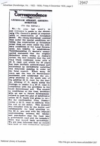 Newspaper Clipping, Grimshaw Street Greensborough (to the editor) 1935, 06/12/1935