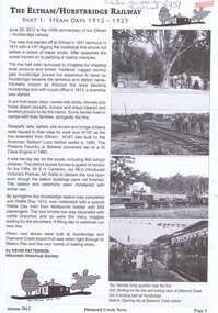 Article, Keith Patterson et al, The Eltham/Hurstbridge Railway, 1912-2012