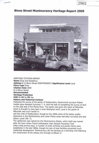 Document, Banyule City Council, Binns Street Montmorency heritage Report 2009, 27/06/2011