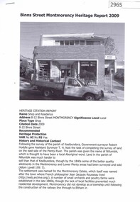Document, Banyule City Council, Binns Street Montmorency heritage Report 2009, 27/06/2011