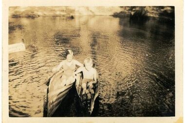 Photograph - Digital Image, Tin boats on dam at Greenhills, 1940c