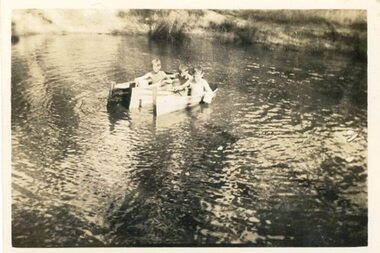Photograph - Digital Image, Tin boats on dam at Greenhills 2, 1940c