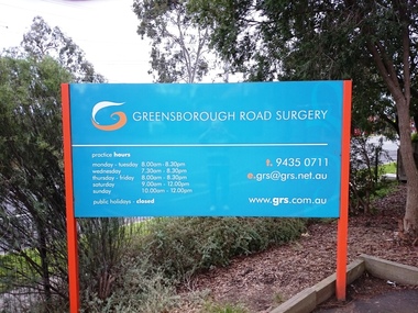 Photograph - Digital image, Marilyn Smith, Greensborough Road Surgery Sign, 10/07/2016