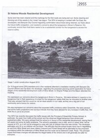 Article, Greenhills Progress Association, St Helena Woods Residential Development, 19/08/2015