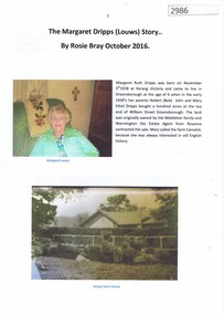 Article, Rosie Bray, The Margaret Dripps (Louws) story, by Rosie Bray, 1933o