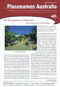 Newsletter, Placenames Australia Inc, Place Names Australia, newsletter of the Australian National Place Names Survey, 2012o