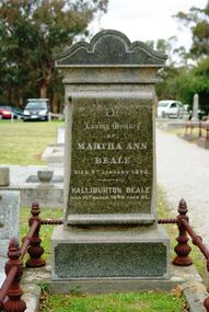Photograph - Digital image, Marilyn Smith, Grave of Martha Anne Beale and Halliburton Beale, St Helena Cemetery, 09/01/1892