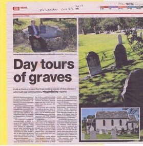 Newspaper Clipping, Diamond Valley Leader, Day tours of graves, 23/10/2013