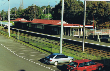 Photograph - Digital image, Frank Solomon, Greensborough Station: view across carpark to station, 1990c
