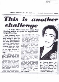 Newspaper clipping, The Argus, This is another challenge, 20/11/1956