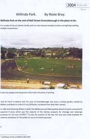 Article, Rosie Bray, Willinda Park, by Rosie Bray, 1963_