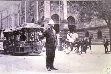 Photograph - Digital Image, Victorian Policeman on Point duty in Swanston Street 1930s, 1930s