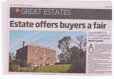 Newspaper Clipping, Herald Sun, Estate offers buyers a fair deal, 24/04/2010