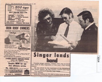 Newspaper Clipping, The Heidelberger, Singer lends hand, 16/06/1982