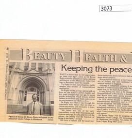 Newspaper Clipping, Diamond Valley News, Keeping the peace, 19/11/1997