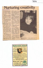 Newspaper clipping, Diamond Valley Leader, Nurturing creativity, 17/12/1996