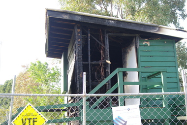 Photograph - Digital image, Marilyn Smith, Fire damage at Greensborough Football Club scoreboard (from right side), 22/08/2015