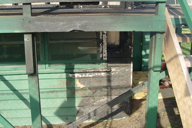 Photograph - Digital image, Marilyn Smith, Fire damage at Greensborough Football Club scoreboard (close-up), 22/08/2015