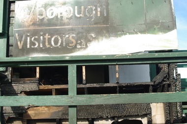 Photograph - Digital image, Marilyn Smith, Fire damage at Greensborough Football Club scoreboard (close-up), 22/08/2015