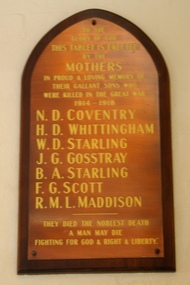 Photograph - Digital image, Marilyn Smith, St Katherine's Church St Helena: World War I Honour Board, 1914-1918