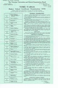 Document, Watsonia High School WaHIGH 1970 High School Certificate Exam Timetable, 1970_