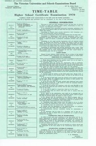 Document, Watsonia High School WaHIGH 1970 High School Certificate Exam Timetable, 1970_