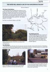 Article, Journal, Keith Patterson, The Paper Mill branch line on the Hurstbridge Railway, by Kevin Patterson, 2012_12