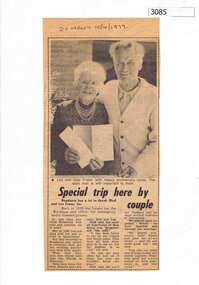 Newspaper clipping, Diamond Valley News, Special trip here by couple, 10/04/1979