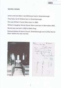 Postcard - Digital image, Muriel Mann, and postcard of All Saints Church, 1910c