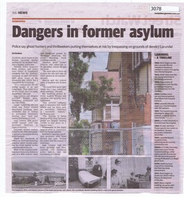 Newspaper clipping, Heidelberg Leader, Dangers in former asylum, by Ed Gardiner, 2017_03