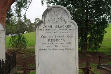 Photograph - Digital image, Marilyn Smith, Grave of John and Rebecca Blacker, St Helena Cemetery, 09/06/1871