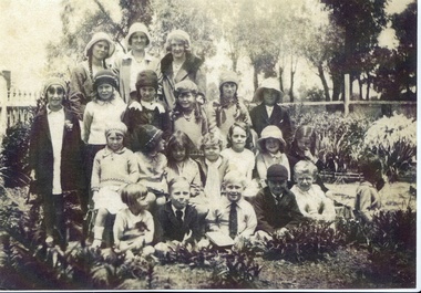 Photograph - Digital image, John Gibson, Kindergarten group in vicarage garden, 1930, All Saints Anglican Church, 1930_