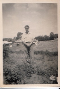 Photograph - Digital image, John Gibson et al, Keith Luxford in backyard, January 1950, 1950_01