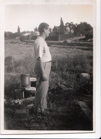 Photograph - Digital image, John Gibson et al, Keith Luxford in backyard, January 1950, 1950_01