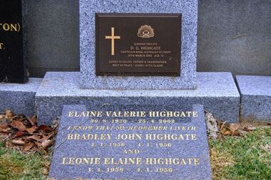 Photograph - Digital image, Marilyn Smith, Grave of D. G. Highgate; Elaine; Bradley and Leonie Highgate. St Helena Cemetery, 28/03/2003