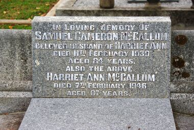 Photograph - Digital image, Marilyn Smith, The grave of Samuel and Harriet McCallum, St Helena Cemetery, 11/02/1930