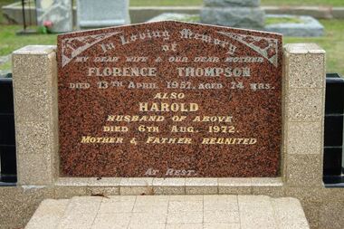 Photograph - Digital image, Marilyn Smith, Grave of Florence and Harold Thompson, St Helena Cemetery, 13/04/1957