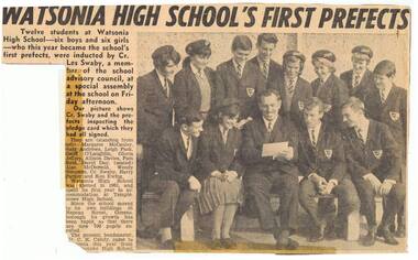 Newspaper Clipping - Digital Image, Watsonia High School's first prefects 1967: Watsonia High School WaHIGH, 1967_