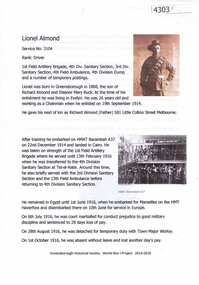 Article, Greensborough Historical Society et al, Lionel Almond, 1914-1918